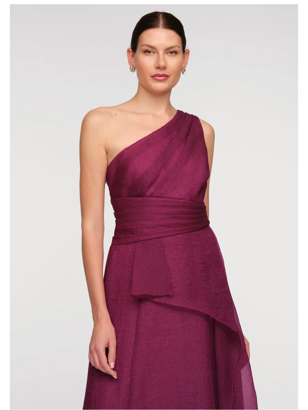 JS Collections One-Shoulder Magenta Evening Gown - Picture 3 of 6
